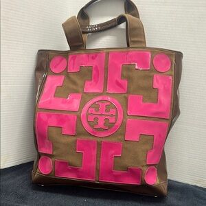Tory Burch Brown and Pink Tote Bag